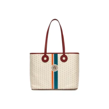 Moynat Canvas Tote Bag, Shopping Bag, Handbag, Shoulder Bag Women's Gray White/Silver Gray/Madder Red