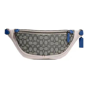 COACH League Cow Leather Fanny Pack Large Size Women's Dark Gray White Blue Multicolor