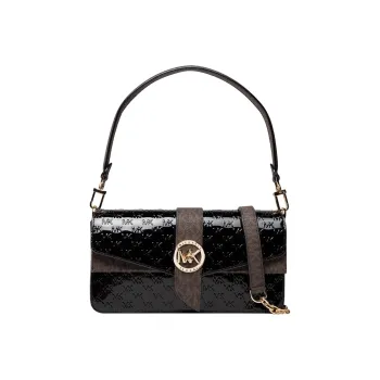 MICHAEL KORS Greenwich Patent Leather Shoulder Bag Women's Black