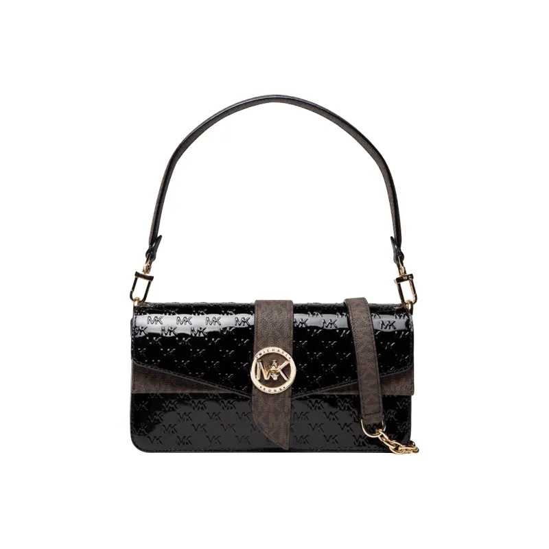 MICHAEL KORS Greenwich Patent Leather Shoulder Bag Women's Black-0