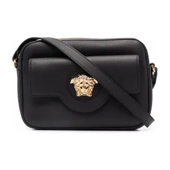 VERSACE Leather Shoulder Bag Crossbody Bag Women's Black