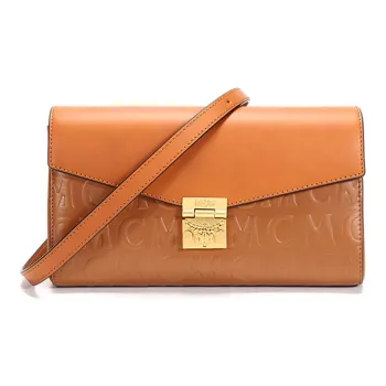 MCM Millie Visetos Cow Leather Portable Crossbody Bag, Shoulder Bag Medium Size Women's Cognac