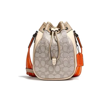 COACH Fabric With Leather Bucket Bags Shoulder Bag Crossbody Bag Men's Beige & Orange