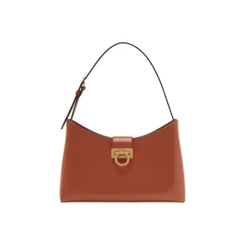 FERRAGAMO Soft Matte Cow Leather Handbag, Shoulder Bag Women's Brown