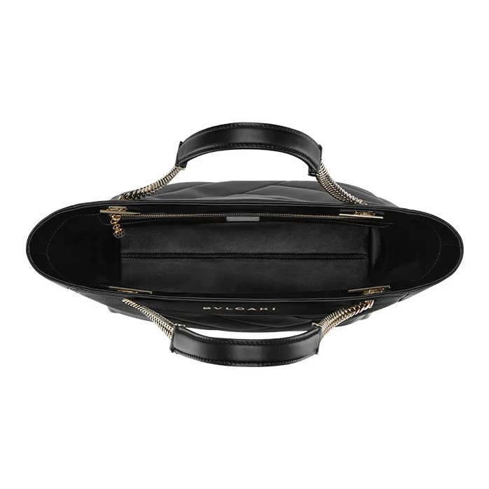 BVLGARI Serpenti Cabochon Calfskin Tote Bag Shopping Bag Handbag Shoulder Bag Crossbody Bag Women's Black-3