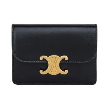 CELINE Triumphal Arch Cow Leather Coin Purses Card Holders Women's Black