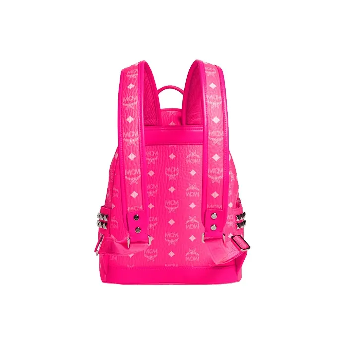 MCM Stark Visetos Artificial Leather Backpack Small Size Women's Neon Pink-3
