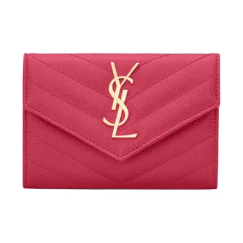SAINT LAURENT YSL Quilting Leather Wallet Women's Fuchsia/Fuchsia