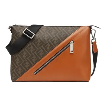 FENDI Coated Canvas With Leather Messenger Bag Crossbody Bag Shoulder Bag Men's Brown