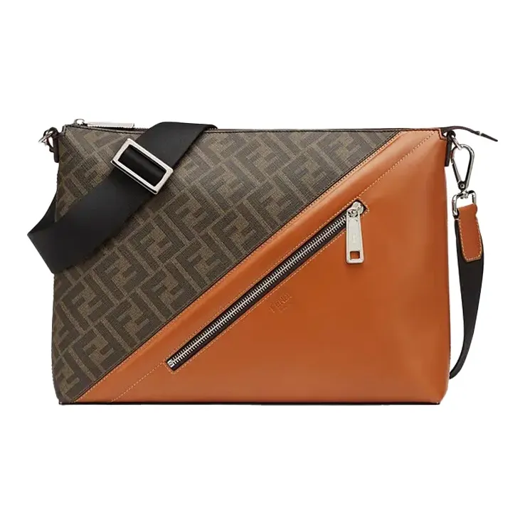 FENDI Coated Canvas With Leather Messenger Bag Crossbody Bag Shoulder Bag Men's Brown-0