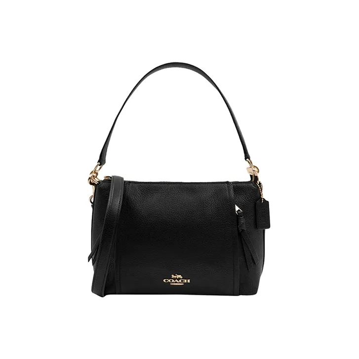 COACH Marlon Pebbled Leather Shoulder Bag Crossbody Bag Handbag Large Size Women's Black-0