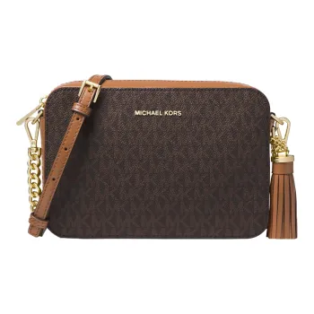 MICHAEL KORS Jet Set Cow Leather Camera Bags Crossbody Bags Medium Size Women's Dark Brown & Acorn Brown