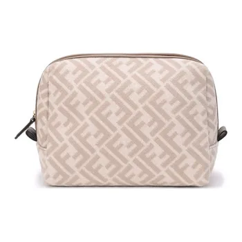 FENDI Fabric Toiletry Bag Clutch Makeup Bag Medium Size Women's Beige