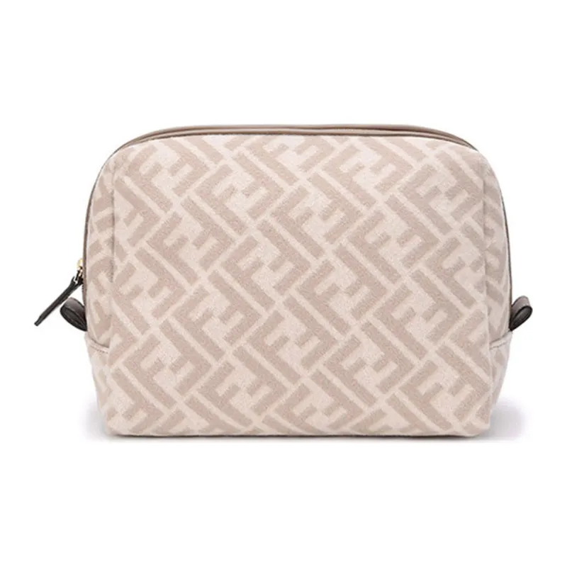 FENDI Fabric Toiletry Bag Clutch Makeup Bag Medium Size Women's Beige-0