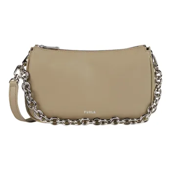 Furla Moon Cow Leather Shoulder Bag, Crossbody Bag, Handbag Women's Gray