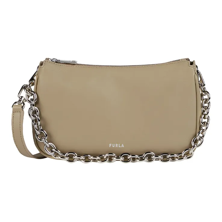Furla Moon Cow Leather Shoulder Bag, Crossbody Bag, Handbag Women's Gray-0