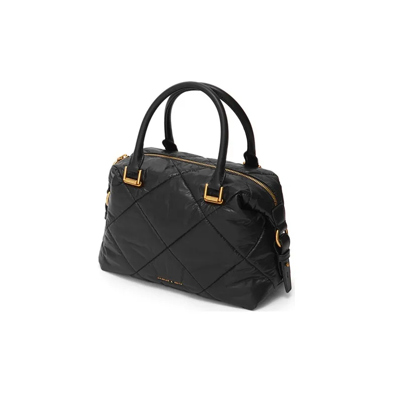 CHARLES&KEITH PU, Textile Mixture Boston Bag, Shoulder Bag, Handbag Large Size Women's Multicolor-5