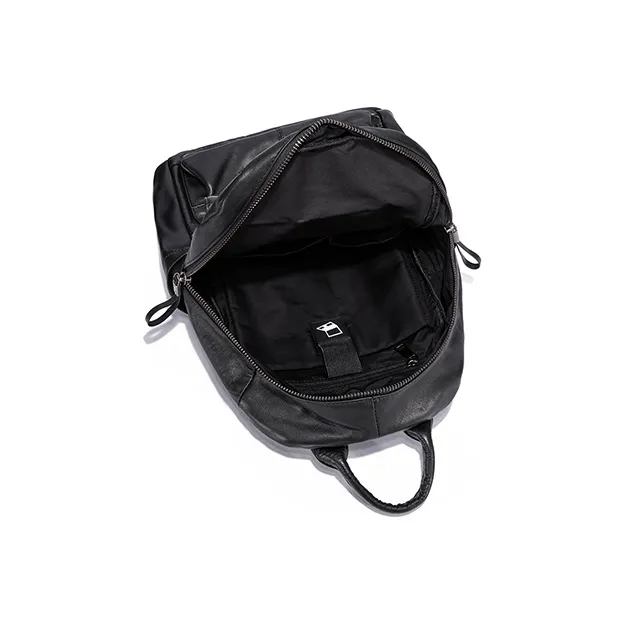 Ace Paul Top Grain Cow Leather Backpack Large Size Unisex Black-4