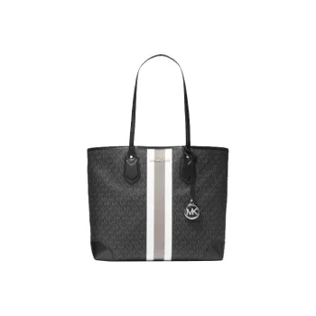 MICHAEL KORS Leather Cotton Canvas Tote Bag Shopping Bag Shoulder Bag Handbag Large Size Women's Black
