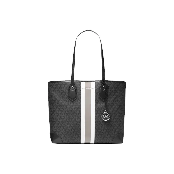 MICHAEL KORS Leather Cotton Canvas Tote Bag Shopping Bag Shoulder Bag Handbag Large Size Women's Black-0