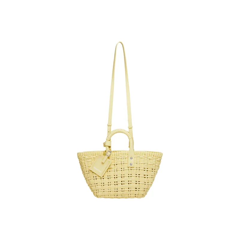 Balenciaga BISTRO Polyurethane Baskets Bag, Crossbody One Shoulder Handbag Trumpets Women's Light Yellow-4