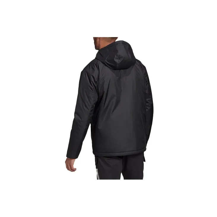 Adidas Solid Color Hooded Puffer Jacket Men's Black-1