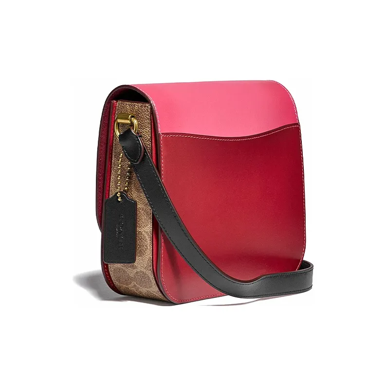COACH Hutton Leather Crossbody Saddle Bag Shoulder Bag Women's Pink-1