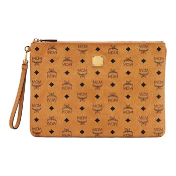 MCM Artificial Leather Clutch Large Size Men's Cognac