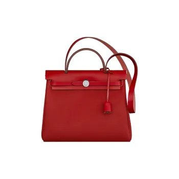 HERMES Herbag Zip Officier Canvas With Hunter Cow Leather Handbag Women's Venice Deep Red/Bright Pink/Chili Red