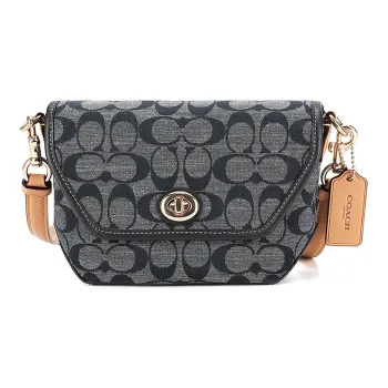 COACH Karlee Fabric With Cow Leather Shoulder Bag, Crossbody Bag Trumpets Women's Denim Blue