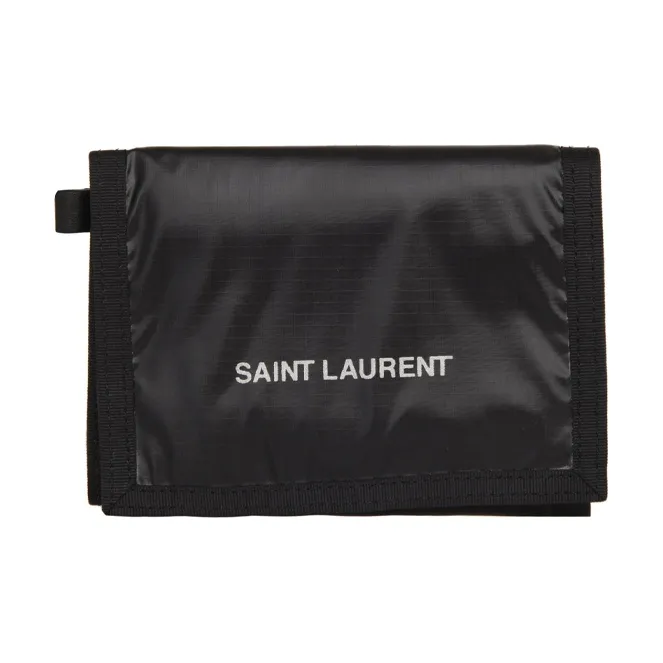 SAINT LAURENT Polyester Coin Pocket Chain Element Wallet Regular Unisex Black-0