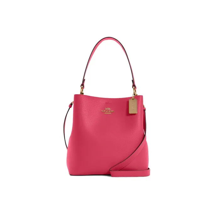 COACH Town Leather Bucket Bags Crossbody Bag, Shoulder Bag Trumpets Women's Rose Red-0