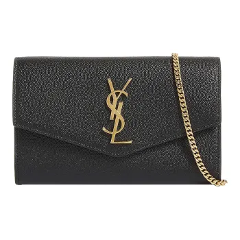 SAINT LAURENT Uptown Chain Wallet Grain De Poudre Black