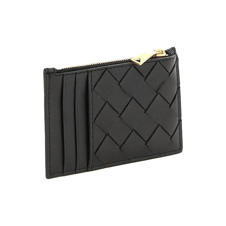 Bottega Veneta Leather Card Holder Coin Purse Women's Black-2