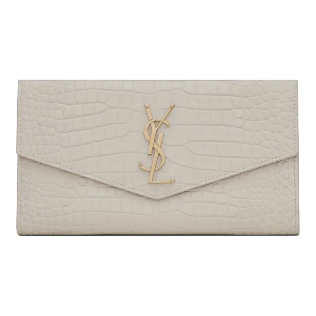 SAINT LAURENT UPTOWN Cow Leather Clutches Wallets Large Size Women's Vintage White-0