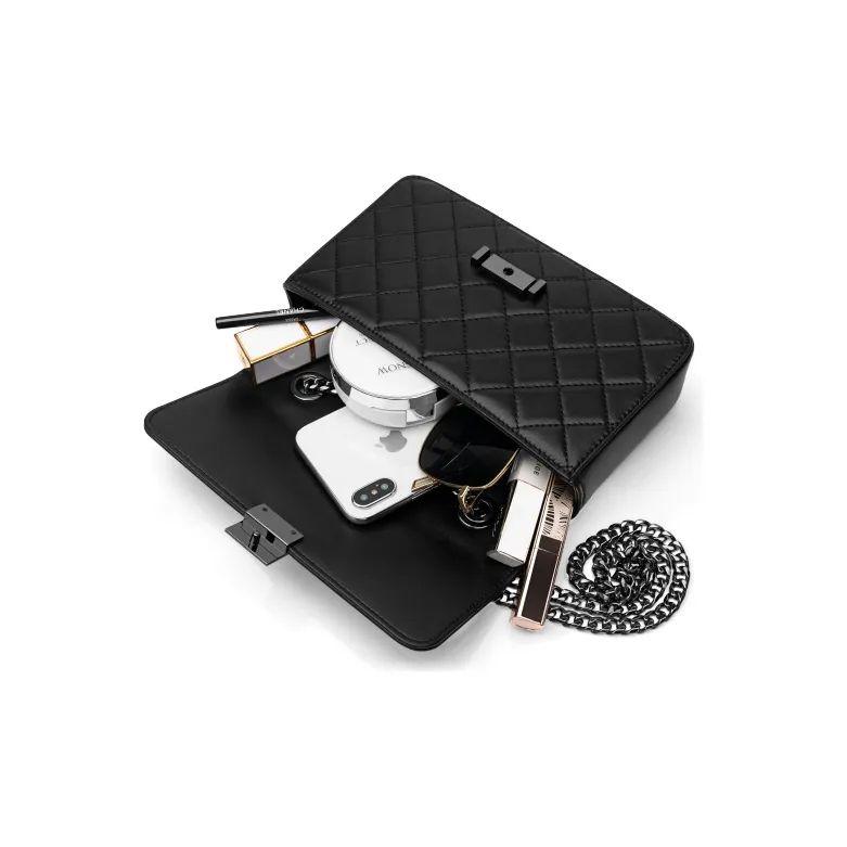 INJOYLIFE Lambskin Chain Bag Small Square Bag Shoulder Bag Crossbody Bag Regular Women's Black-2