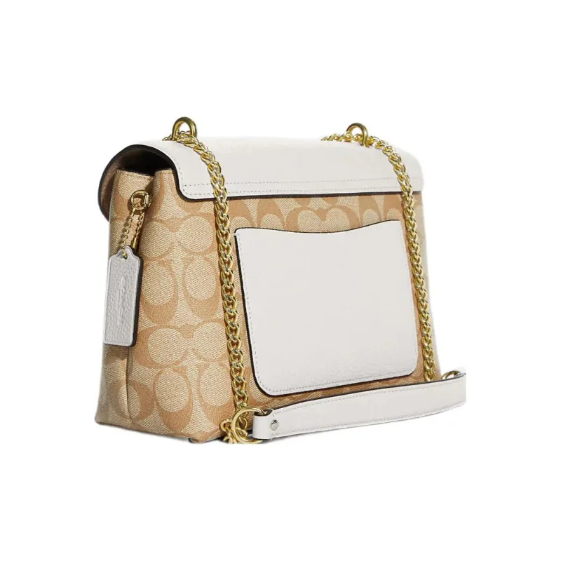 COACH Tammie Canvas With Leather And Precise Pebbled Leather Shoulder Bag Crossbody Bag Large Size Women's Khaki White-5