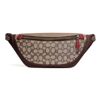 COACH League Canvas With Leather Waist Bag Chest Bag Tubas Men's Oak/Maple Brown Red