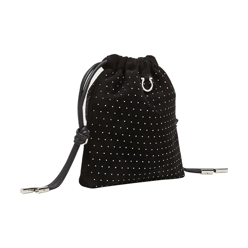 FERRAGAMO GANCINI Leather Drawstring Bag Mini Women's Black-1