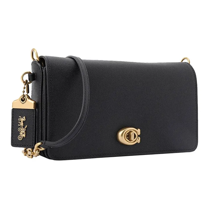 COACH Dinky Leather Shoulder Bag, Crossbody Bag Small Size Women's Black & Gold-1