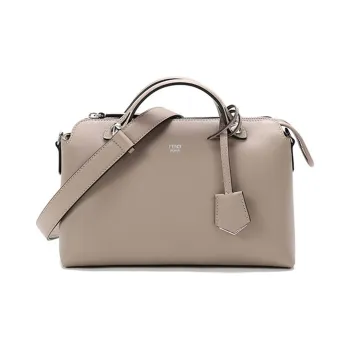 FENDI By The Way Series Cow Leather Boston Bag, Crossbody Handbag Medium Size Women's Brown Gray
