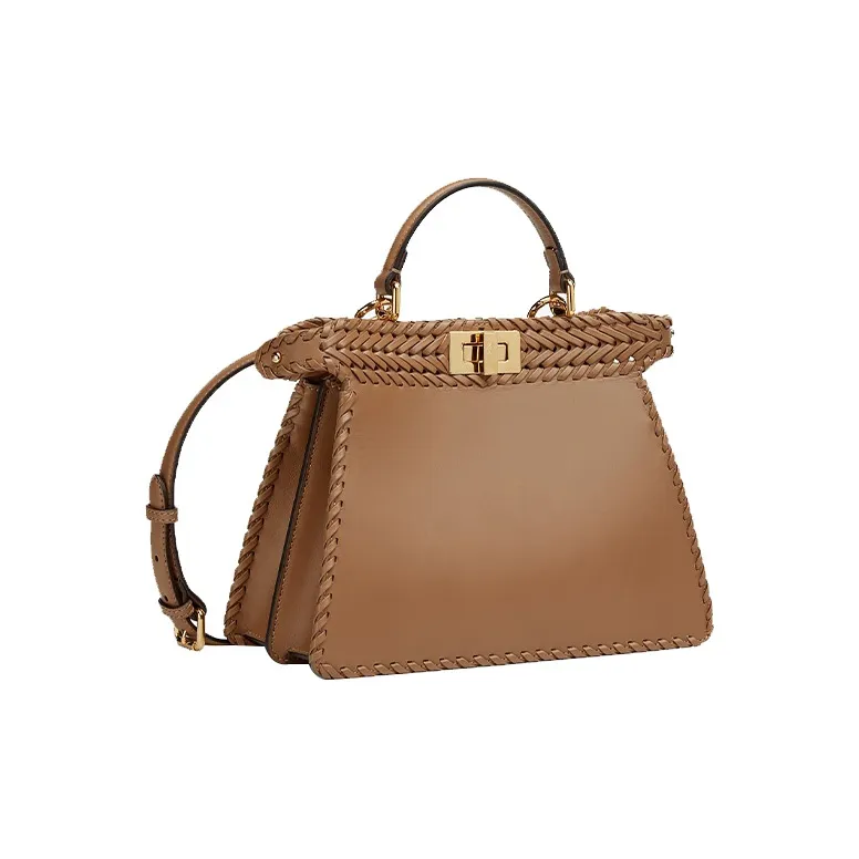 FENDI Peekaboo ISeeU Cowhide Sheepskin Trunk Bag Shoulder Bag Crossbody Bag Handbag Small Size Women's Beige-1