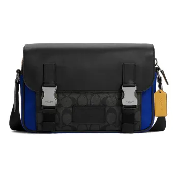 COACH Track Leather Messenger Bag, Shoulder Bag, Crossbody Bag Men's Black & Blue