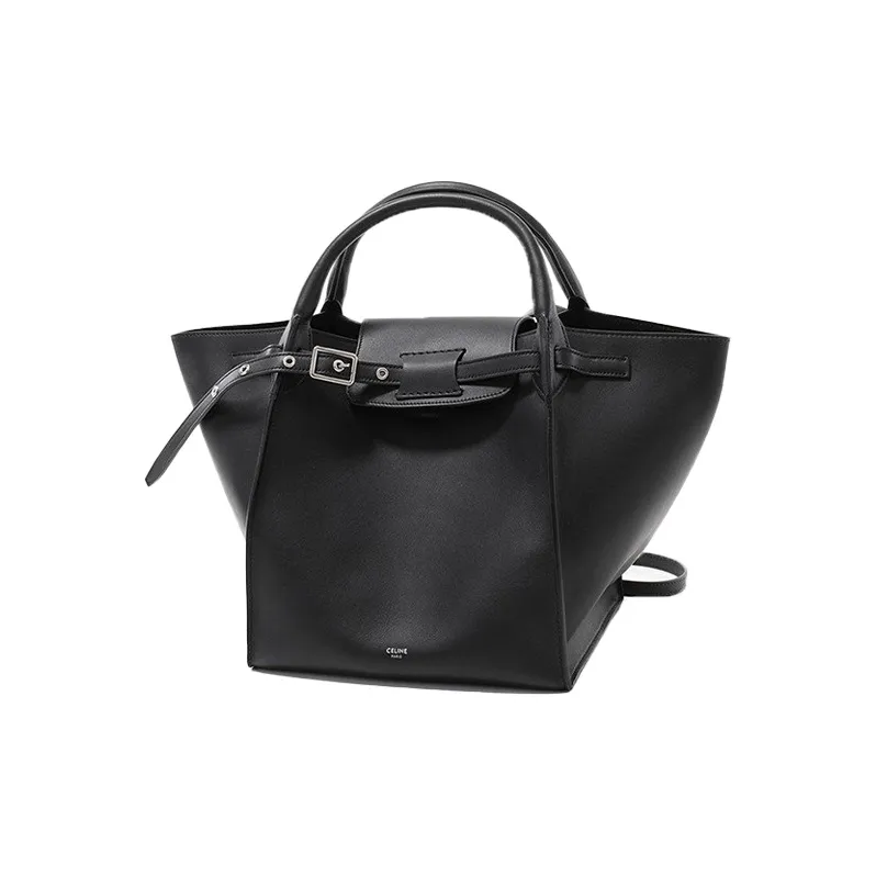 CELINE Calfskin Tote Bag Shopping Bag Portable Crossbody Bag Shoulder Bag Small Size Women's Black-0