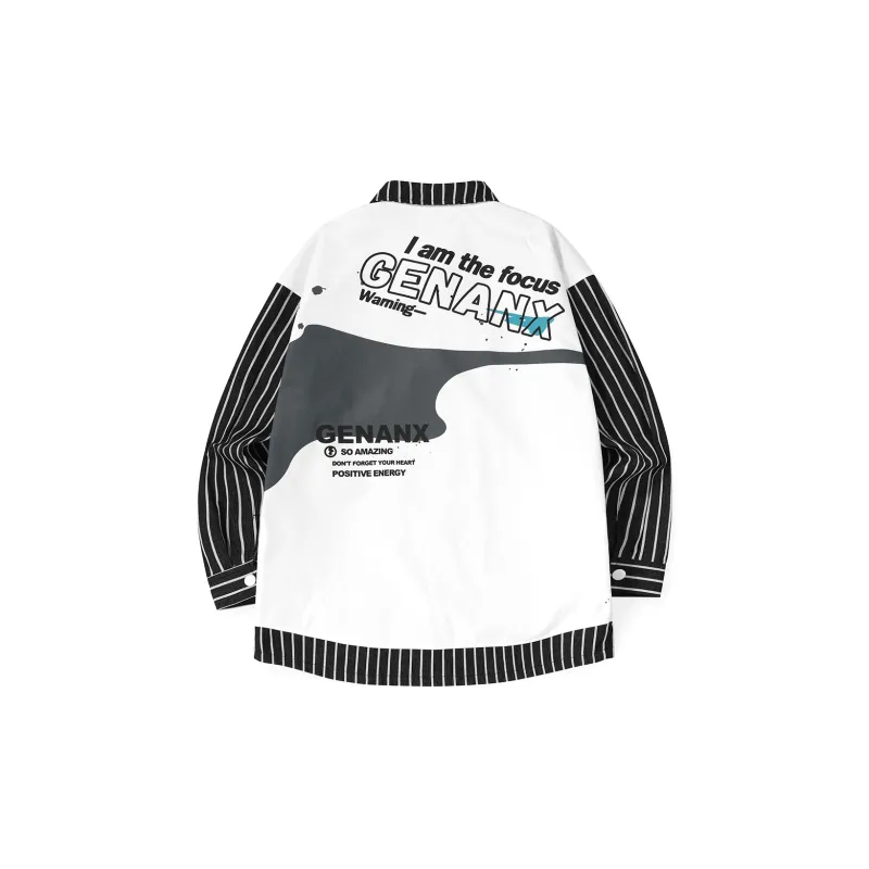 GENANX Loose Fit Mock Two Piece Jacket Unisex Black White-1