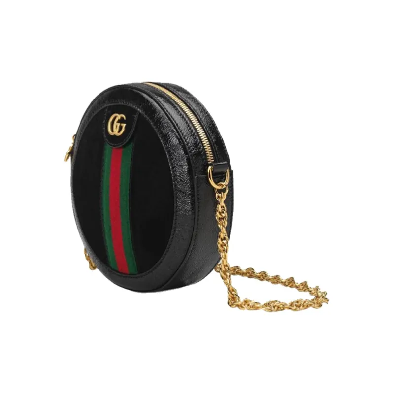 GUCCI Ophidia Suede With Painted Leather Round Cake Bag Shoulder Bag Crossbody Bag Mini Women's Black-2