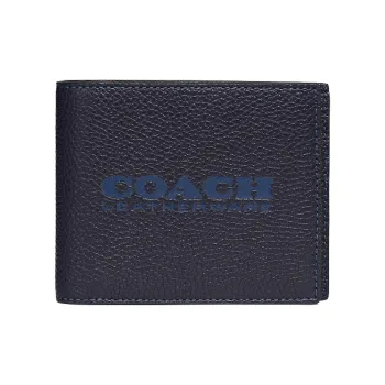 COACH 3 IN 1 Wallet Litchi Grain Leather Logo Print Card Holder Cropped Wallet Men's Dark Blue