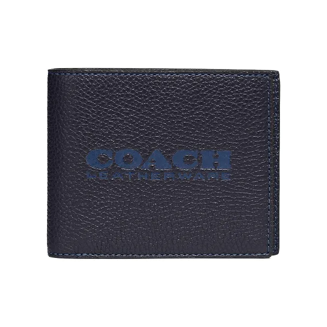 COACH 3 IN 1 Wallet Litchi Grain Leather Logo Print Card Holder Cropped Wallet Men's Dark Blue-0