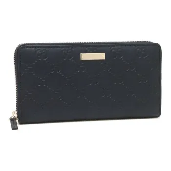 GUCCI Cow Leather Wallet Men's Dark Blue