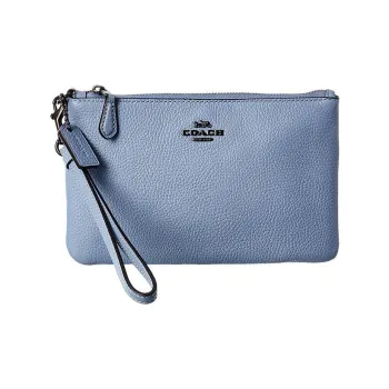 COACH Wristlet Pebbled Leather Wrist Clutch Wallet Small Size Women's Ice Blue